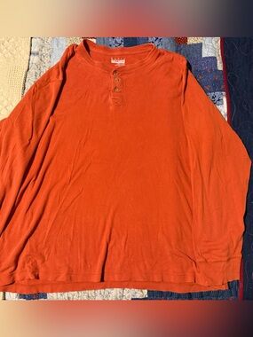 Basic Editions Men's Long Sleeve Henley - Rust. 100% Cotton